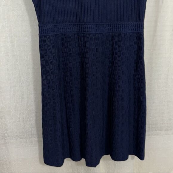 Tory Burch L LIAM Navy Knit Fit-and-Flare Textured Sleeves Dress - Picture 11 of 15